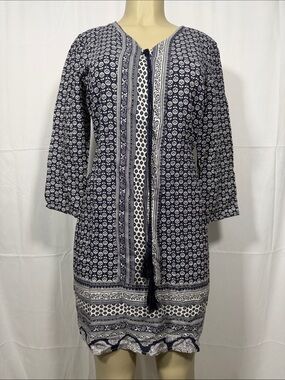 Navy and White Printed Tunic Dress